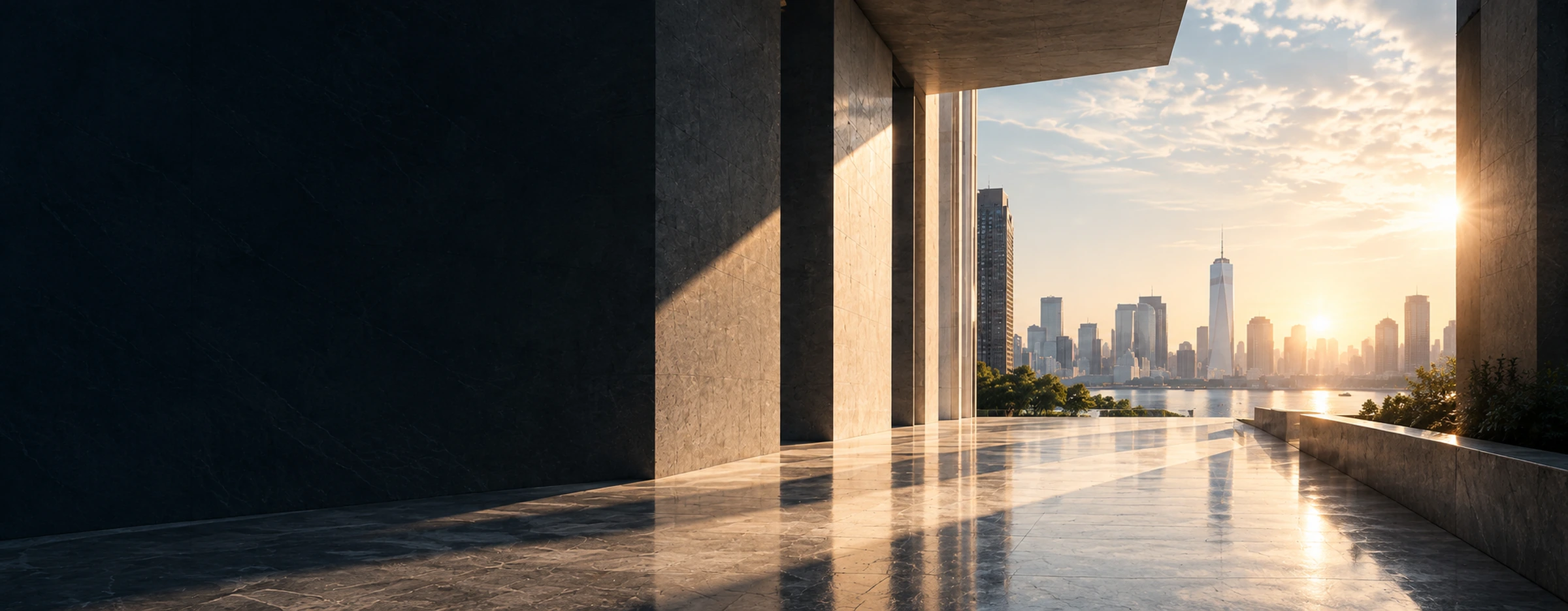 Terrace overlooking the city at dusk