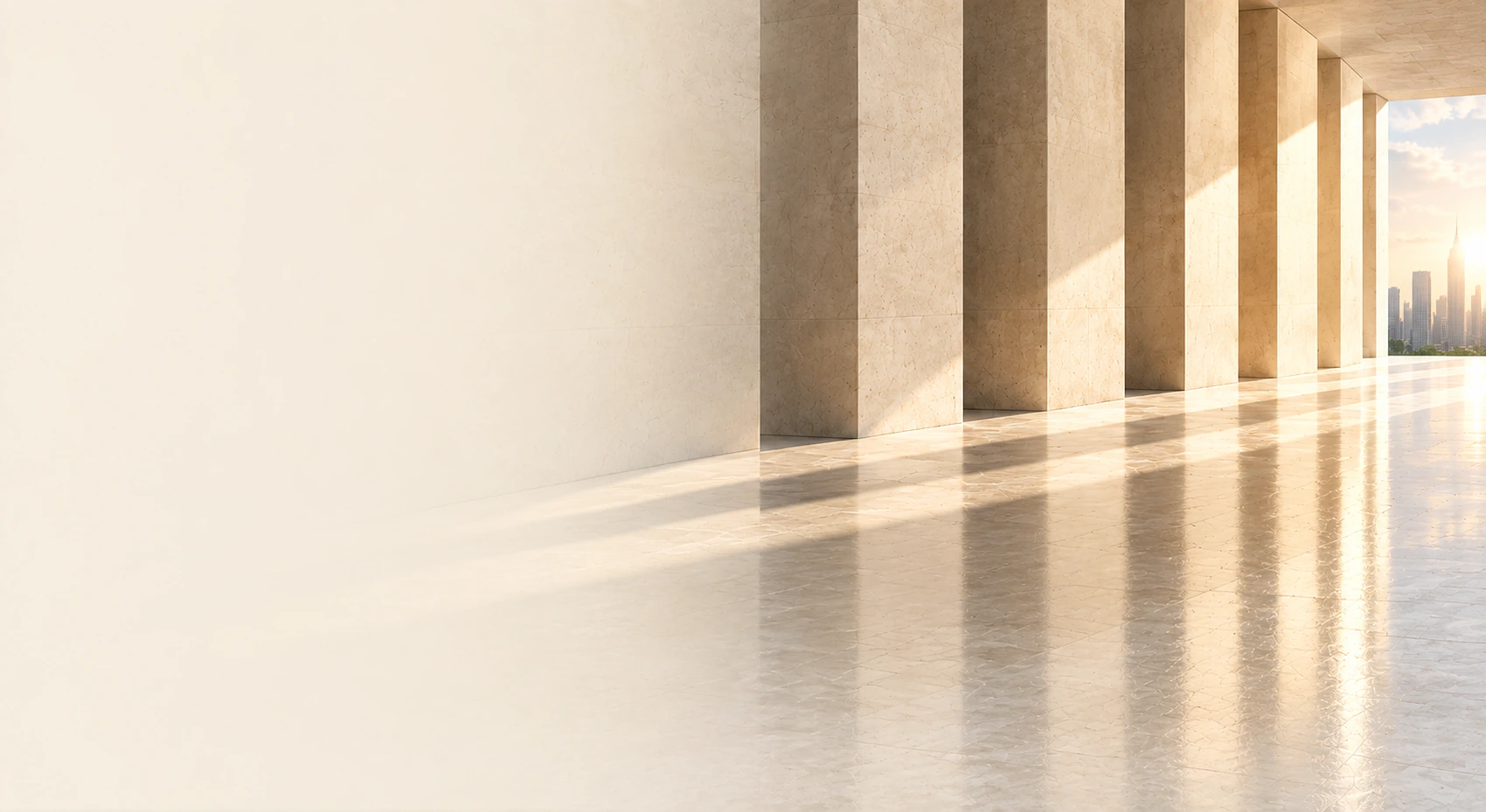 Sunlit stone colonnade