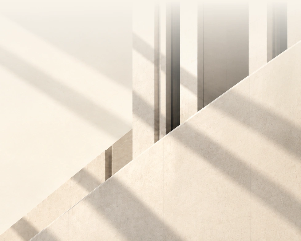 Sunlit stone stair and colonnade